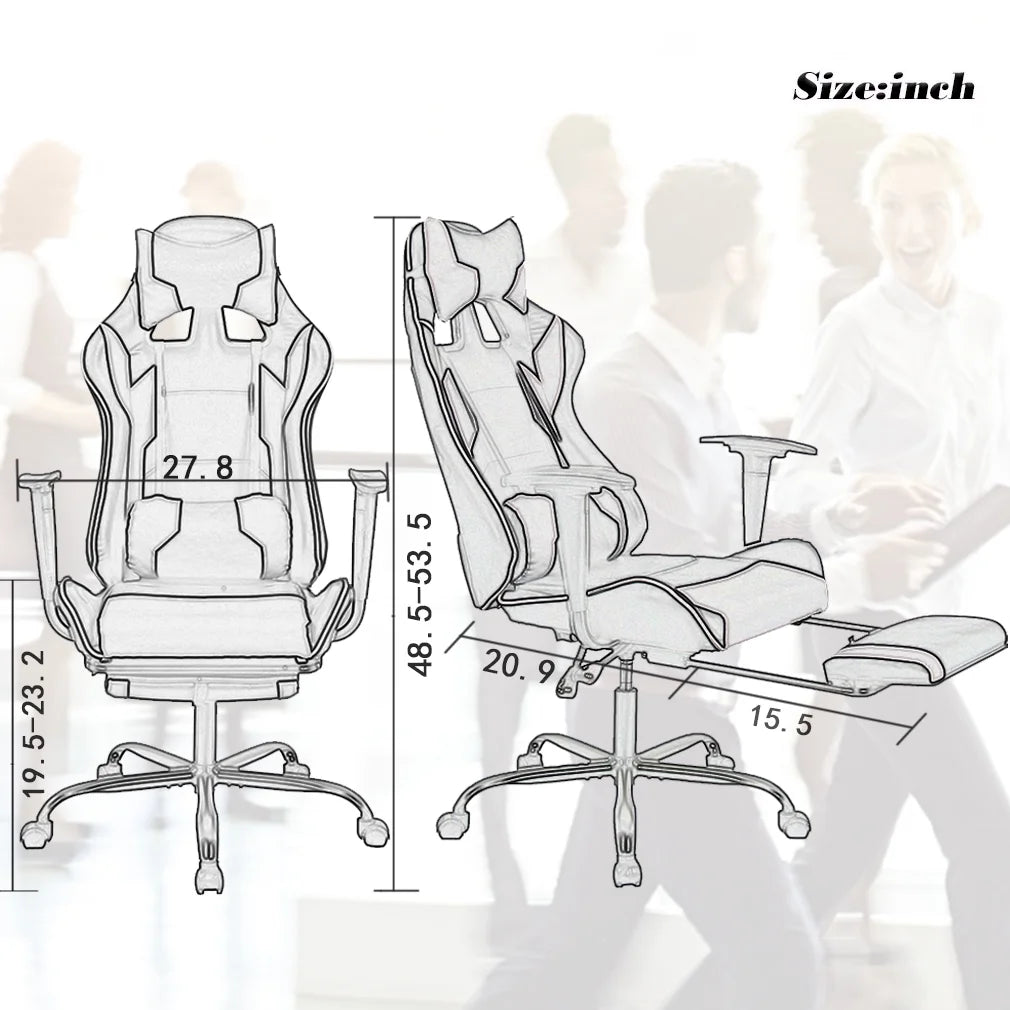 Racing Style Gaming Chair with Adjustable Pillows and Footrest for Adult Gamers(Grey)