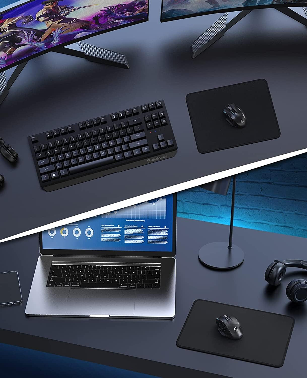 Premium Stitched Edge Mouse Pad, Washable Micro-Weave Cloth Gaming Mat for Office and Home, Non-Slip Rubber Base, Black
