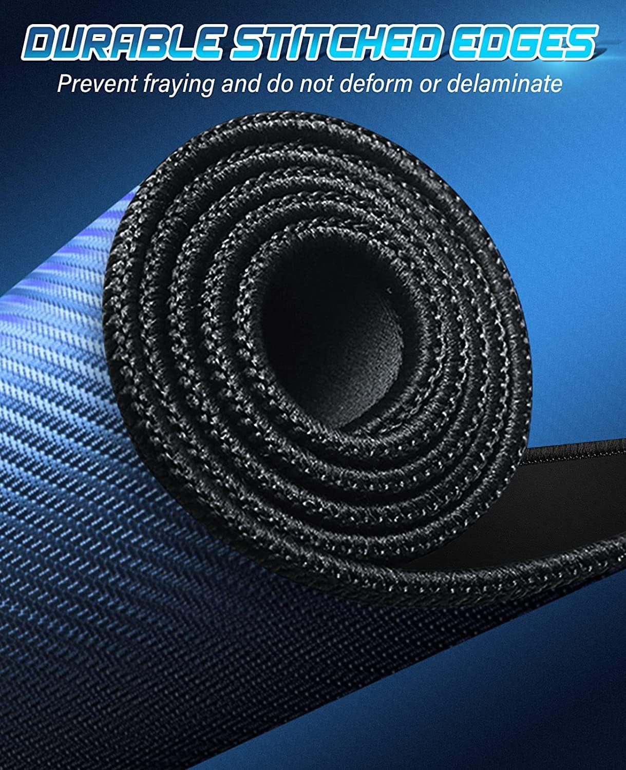 Premium Stitched Edge Mouse Pad, Washable Micro-Weave Cloth Gaming Mat for Office and Home, Non-Slip Rubber Base, Black
