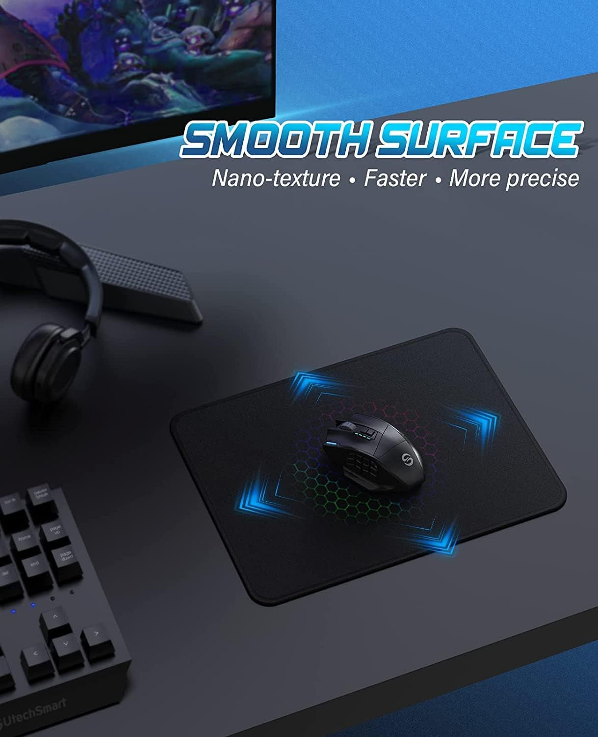 Premium Stitched Edge Mouse Pad, Washable Micro-Weave Cloth Gaming Mat for Office and Home, Non-Slip Rubber Base, Black