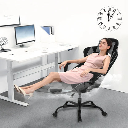 Racing Style Gaming Chair with Adjustable Pillows and Footrest for Adult Gamers(Grey)