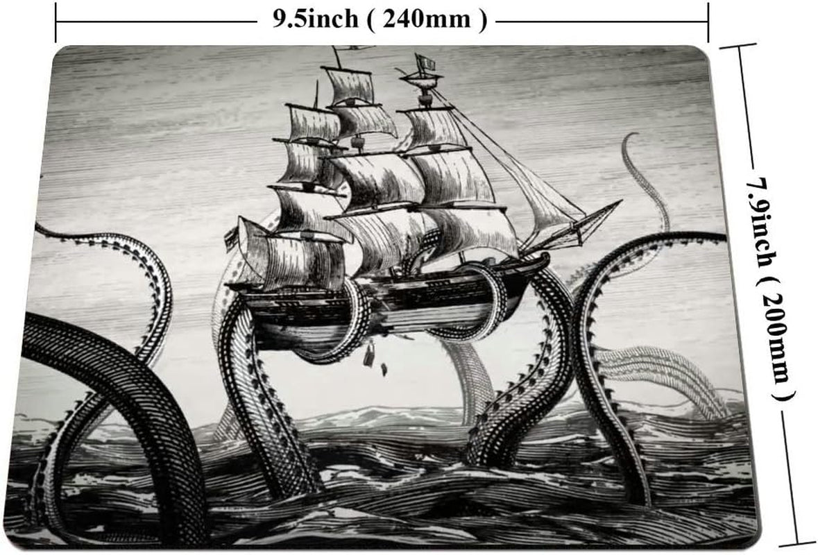 Kraken Mouse Pad Sail Boat Waves and Octopus Non-Slip Rubber Mouse Pad Gaming Mouse Pad