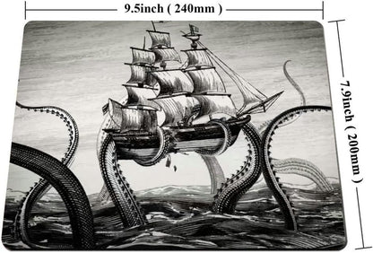 Kraken Mouse Pad Sail Boat Waves and Octopus Non-Slip Rubber Mouse Pad Gaming Mouse Pad